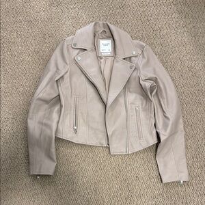 Abercrombie & Fitch Cream Vegan Leather Jacket